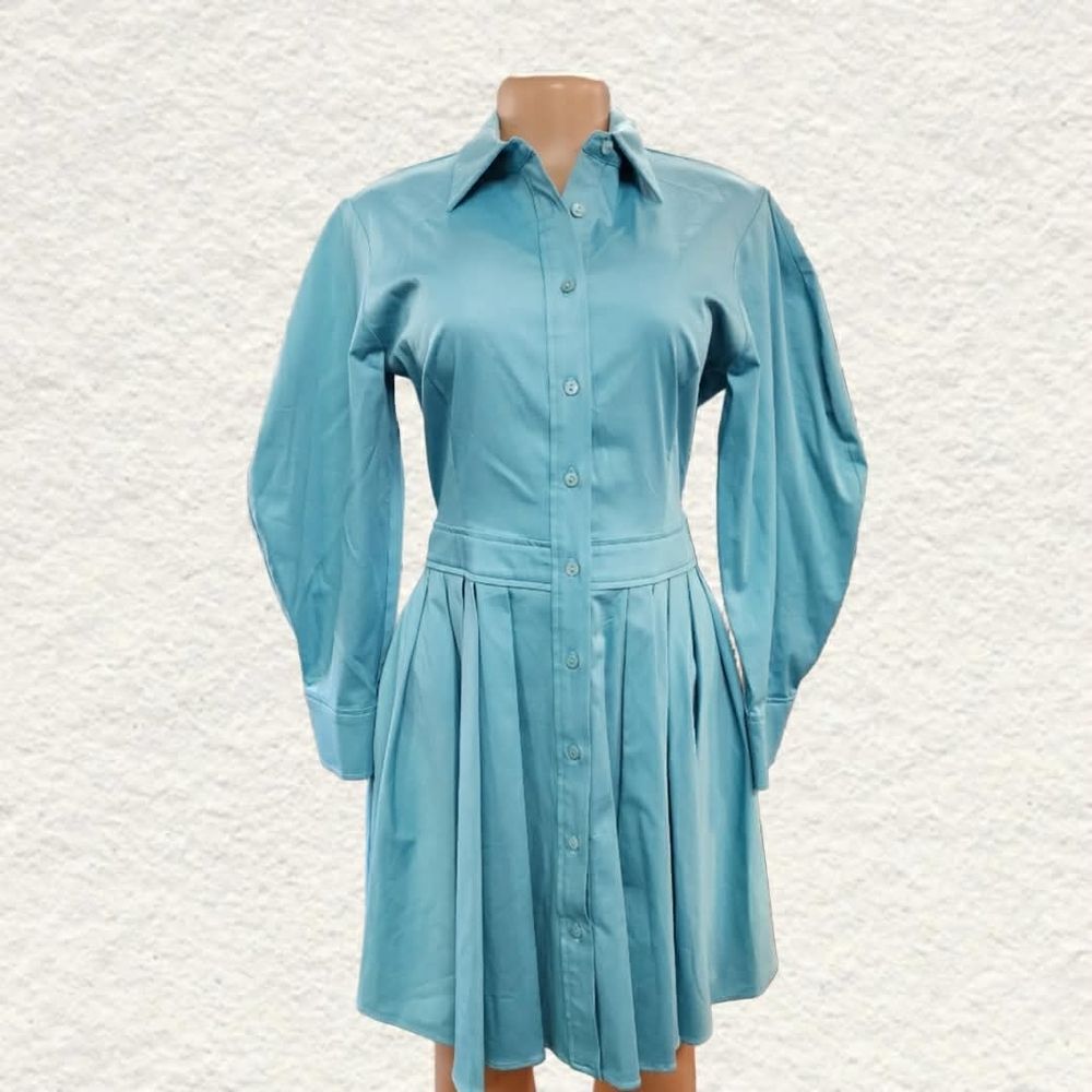 Alexis Aqua Long Sleeve Button-Up Dress